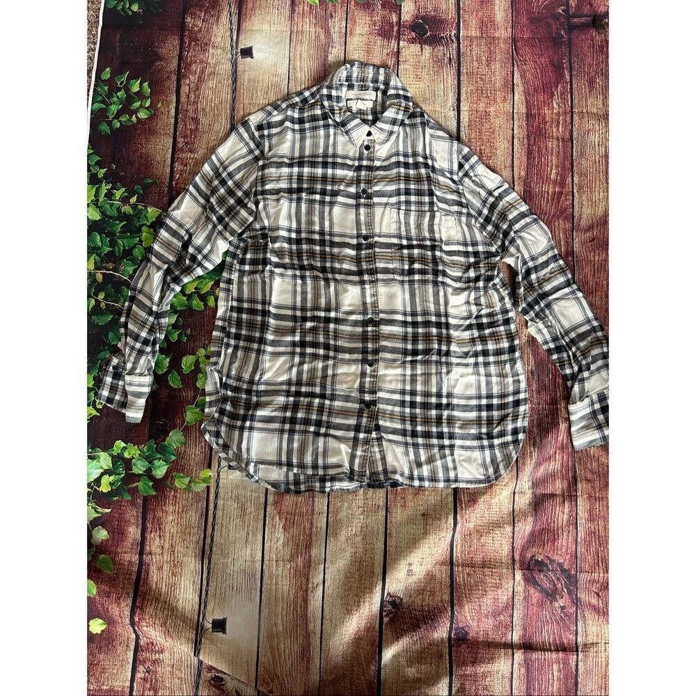 Treasure & Bond Tan Off-White and Black Button up Shirt Boyfriend Size XL